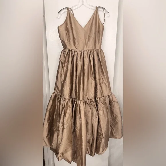 Bloni x Anthropologie Champagne Bronze Tiered V Neck Maxi Dress Size Small - Picture 3 of 9